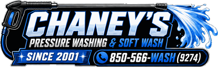 Chaney’s Pressure Washing and Soft Wash logo in blue, black, and white